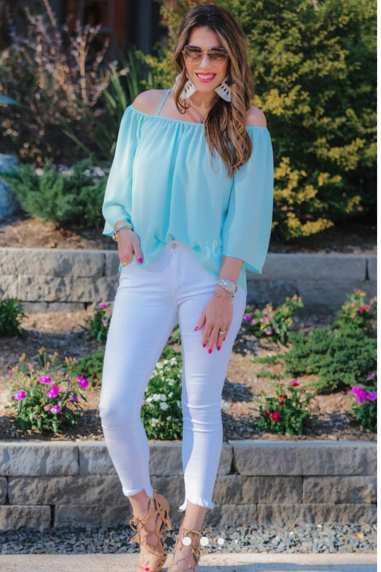 Aqua cold shoulder sales top