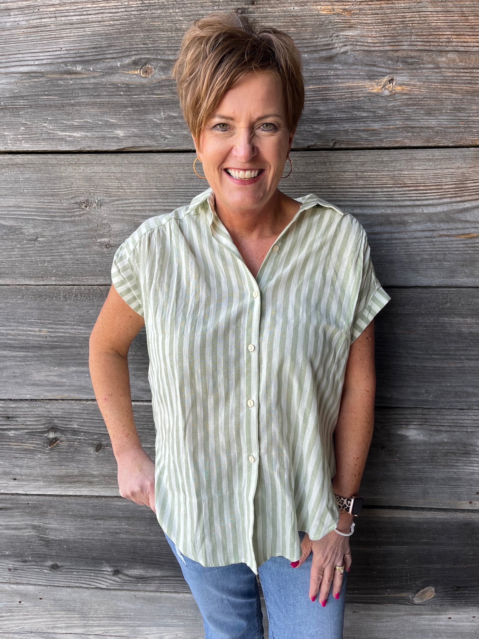 Striped Short Sleeve Blouse Top