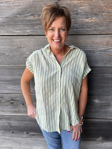Striped Short Sleeve Blouse Top