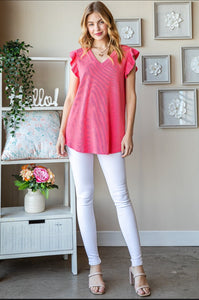 Coral Flutter Sleeve Top