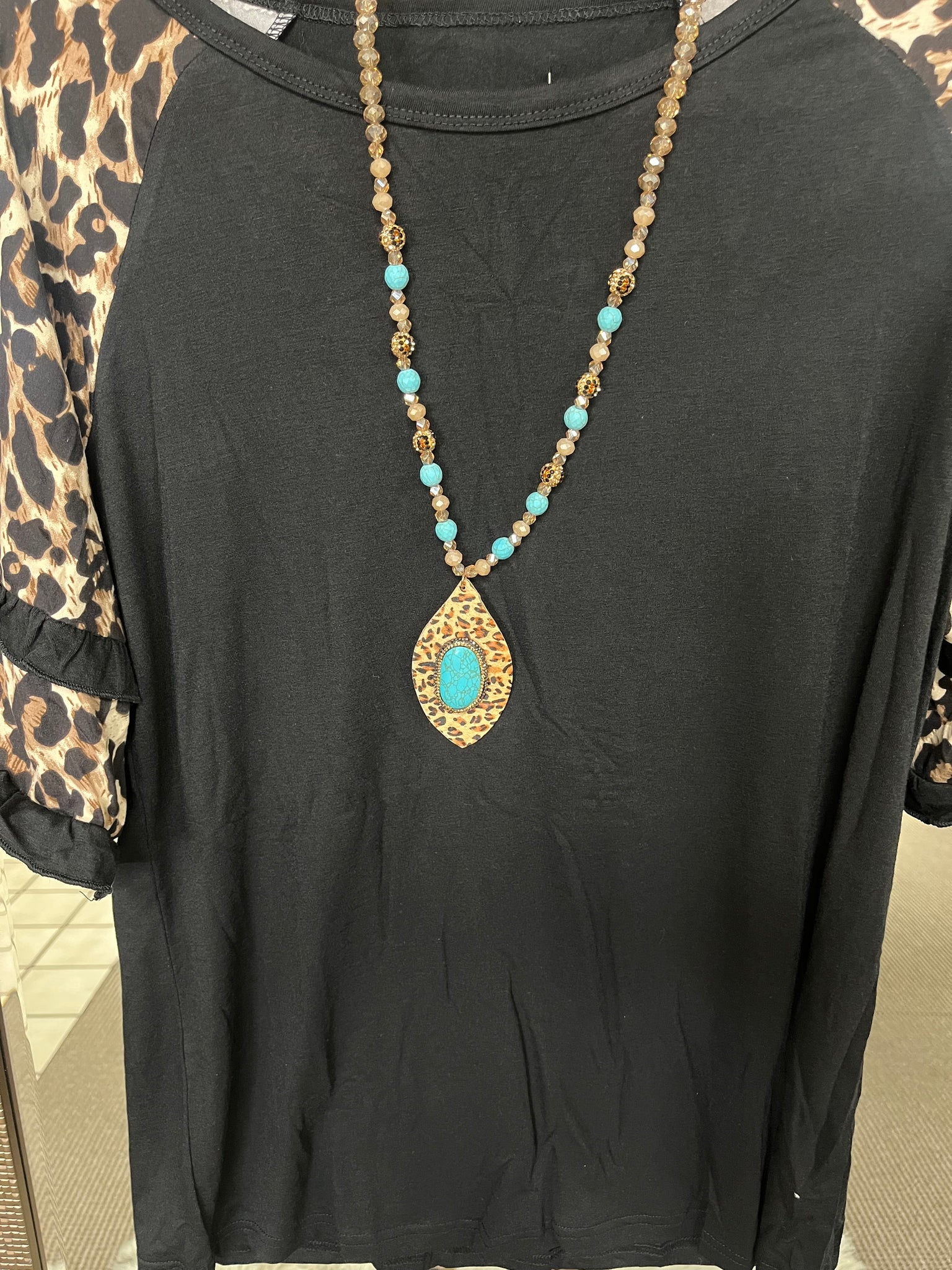 The Git Up Beaded Necklace with Teardrop Leopard Pendant