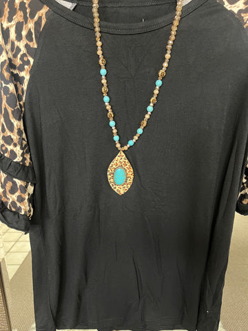 The Git Up Beaded Necklace with Teardrop Leopard Pendant