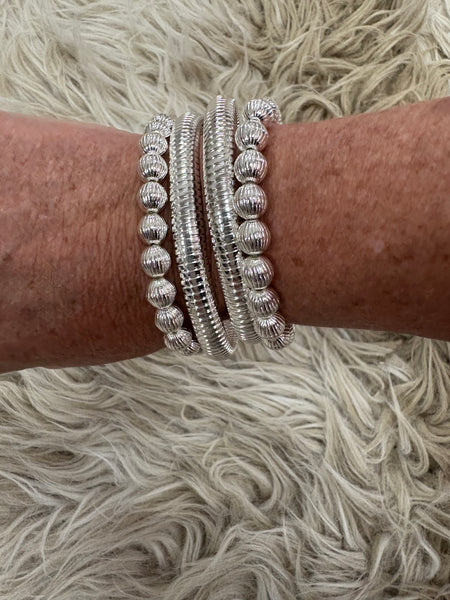 Set of 4 8MM Textured Beaded Ribbed Bracelets