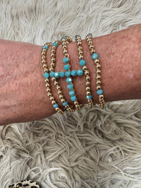 Gold Beaded Cross Stretch Bracelet