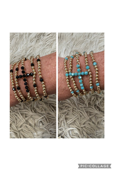 Gold Beaded Cross Stretch Bracelet