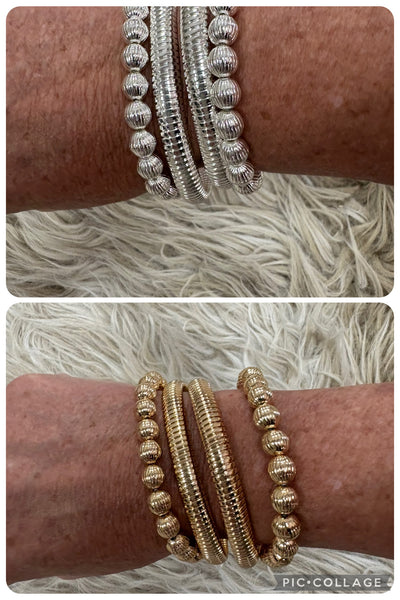 Set of 4 8MM Textured Beaded Ribbed Bracelets