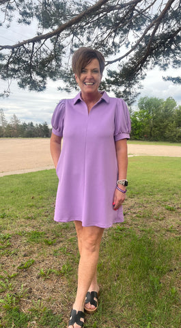Open Collared V-Neck Dress