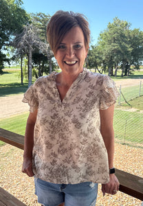 Printed Woven Mix V-neck Top