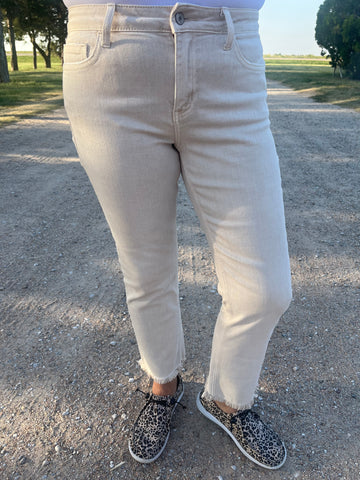 Carlene Stone Mid Rise Slim Straight Jeans