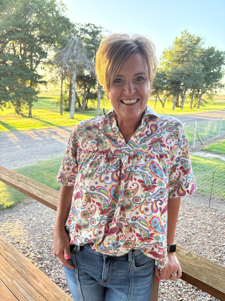 Bold Multi-Colored Babydoll Top