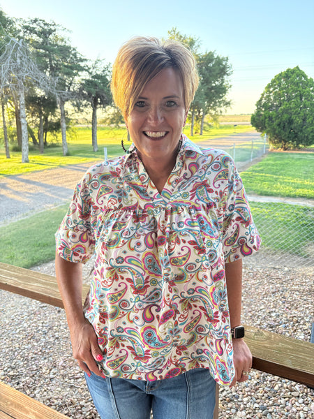 Bold Multi-Colored Babydoll Top