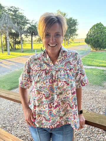 Bold Multi-Colored Babydoll Top