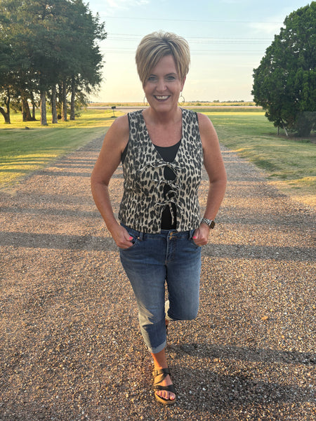Cheetah Ribbon Tie Front Vest