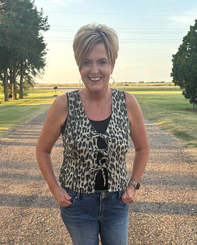 Cheetah Ribbon Tie Front Vest