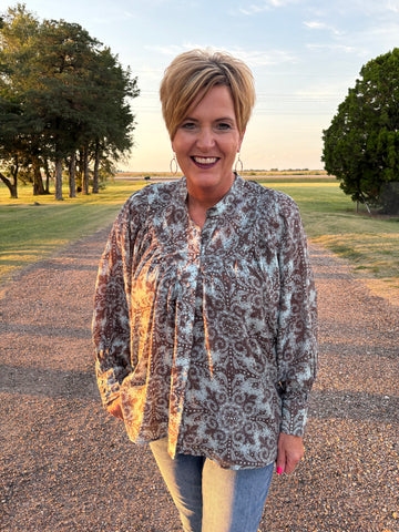 Printed Button Down Blouse