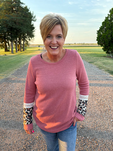 Emilias Crochet/Leopard Detail Ribbed Top