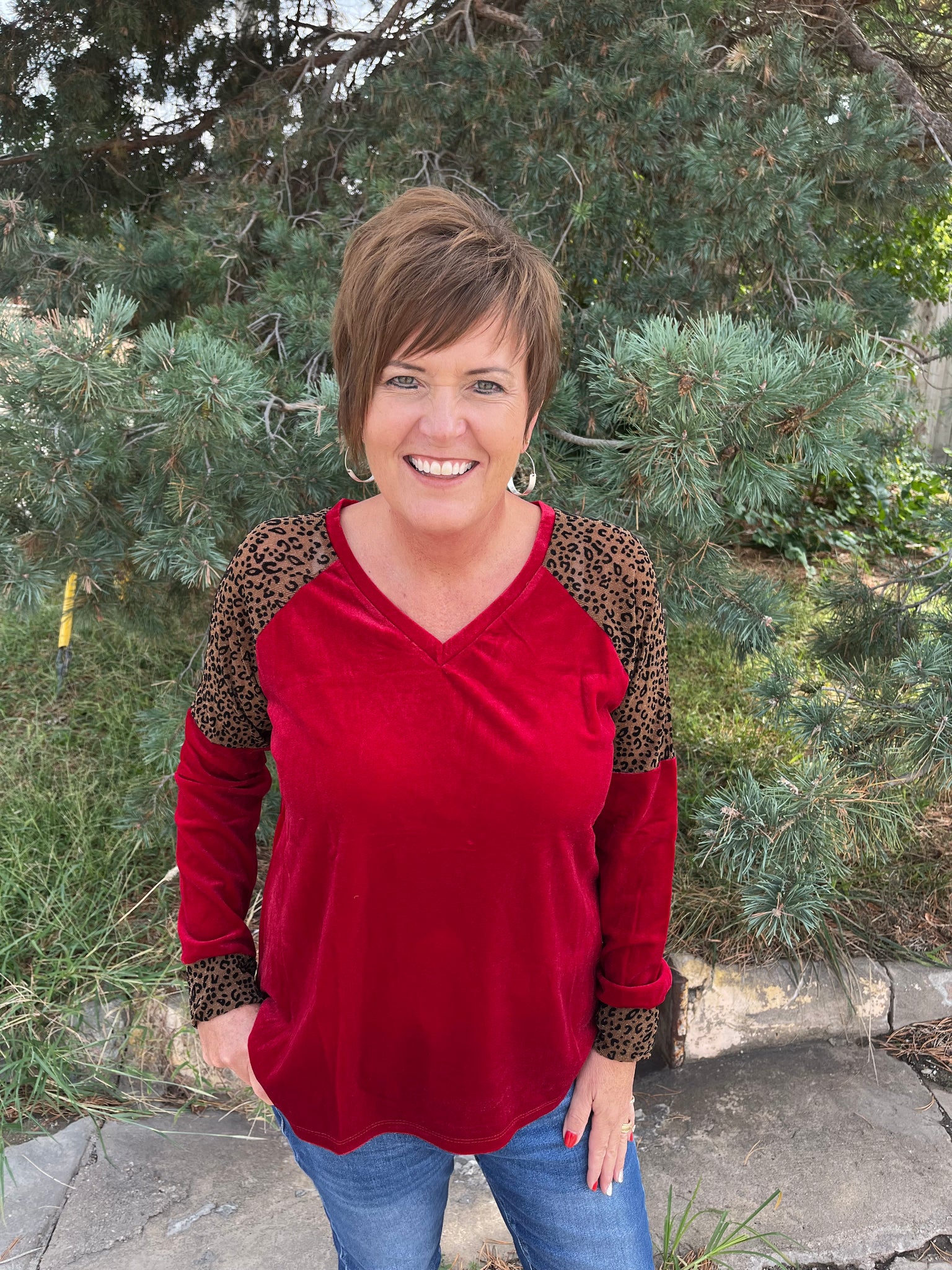 Curvy Red and Leopard Burnout Top