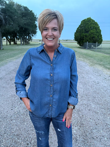 Chambray Button Down Top