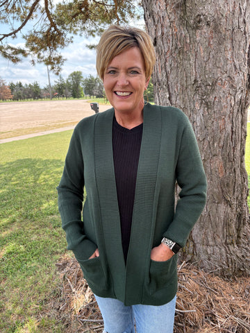 Forest Open Front Waffle Cardigan