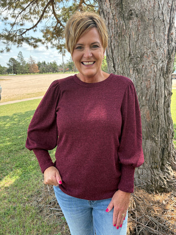 Burgundy Top with Bubble Sleeves