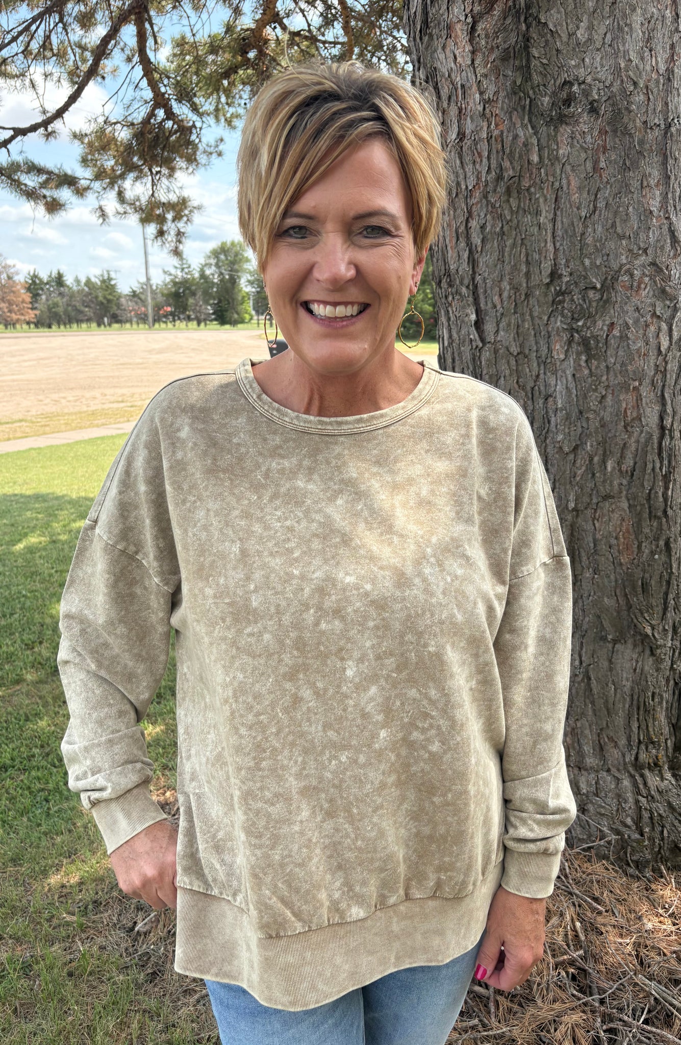 Washed Side Split Knit Top