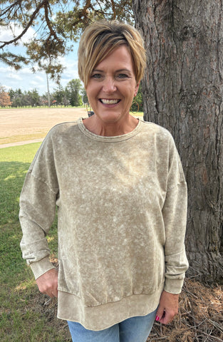 Washed Side Split Knit Top