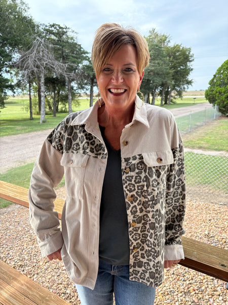 Leopard Print Contrast Button Down Shacket