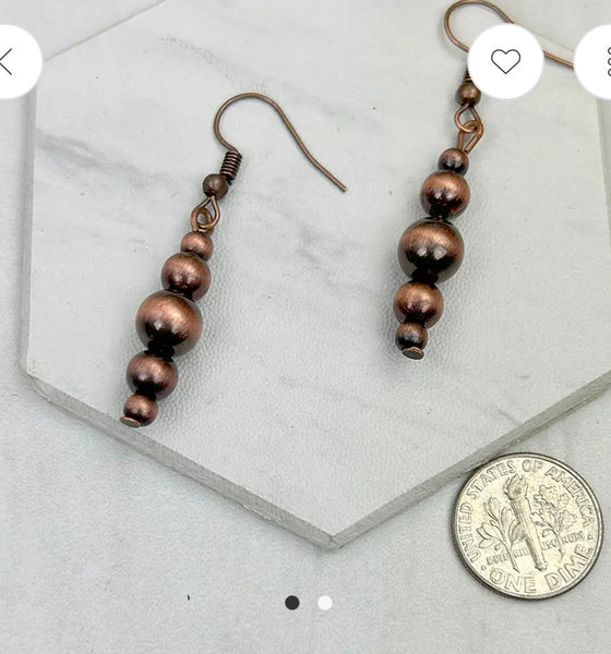 Faux Silver or Copper Beaded Stacked Earrings