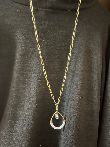 Gold Paper Clip Necklace With Pendant
