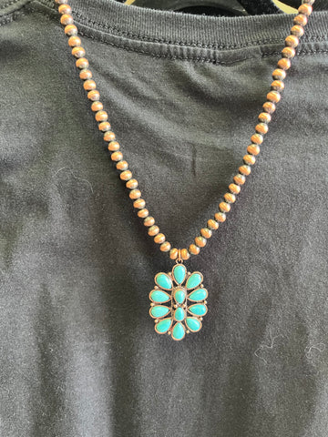 Rose Gold Necklace with Turquoise Pendant