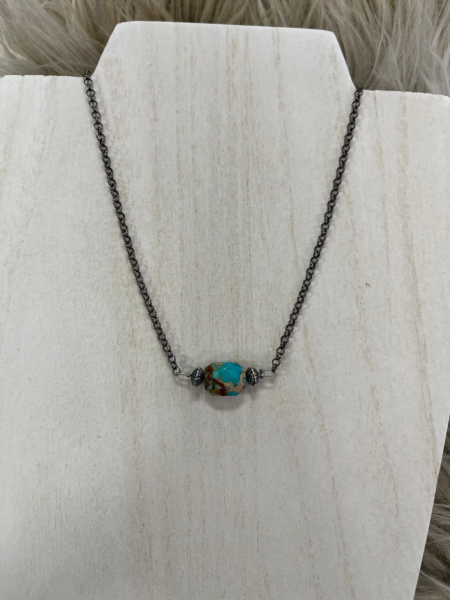 Silver Necklace with Turquoise Verasite Pendant