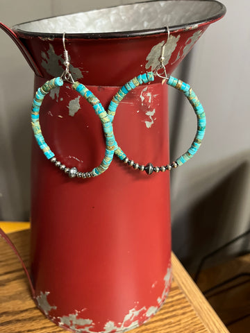 Hoop Earrings with Turquoise and Navajo Pearls