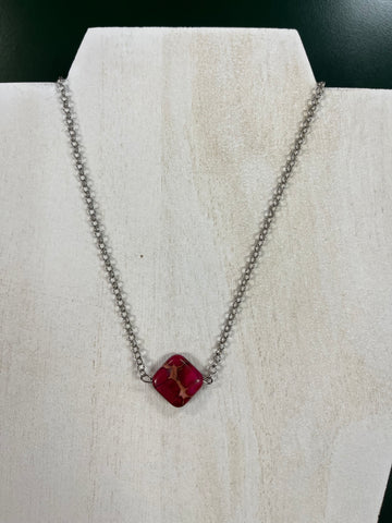 Silver Necklace with Genuine Red Turquoise Pendant