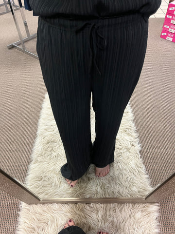 Plisse Pants with Tie String and Pockets