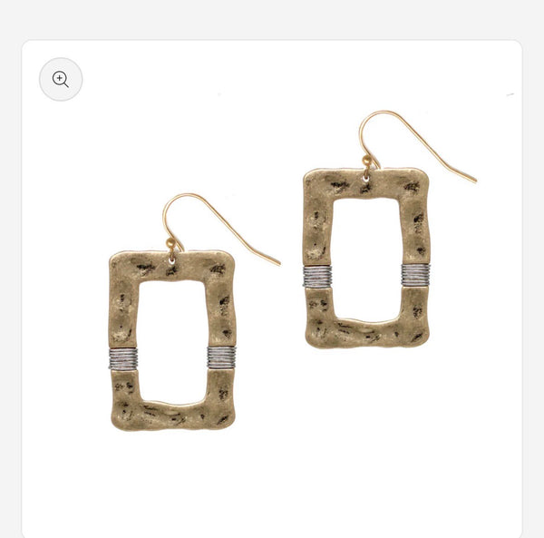 Hammered Rectangle Earrings with Wire Accents