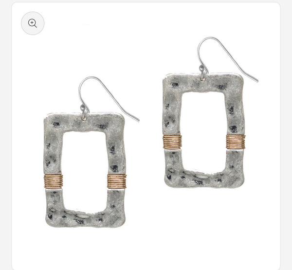 Hammered Rectangle Earrings with Wire Accents
