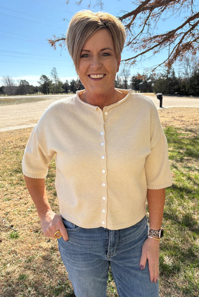 Solid Button Down 1/2 Sleeve Cardigan