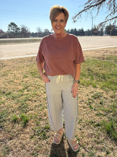 Striped Waistband Barrel Pants