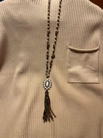 Ivory and Copper Beaded Necklace with Squash Blossom Pendant