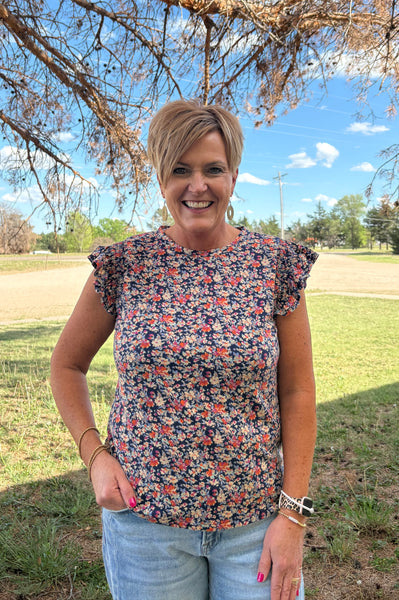 Smocked Ruffle Sleeve Floral Top