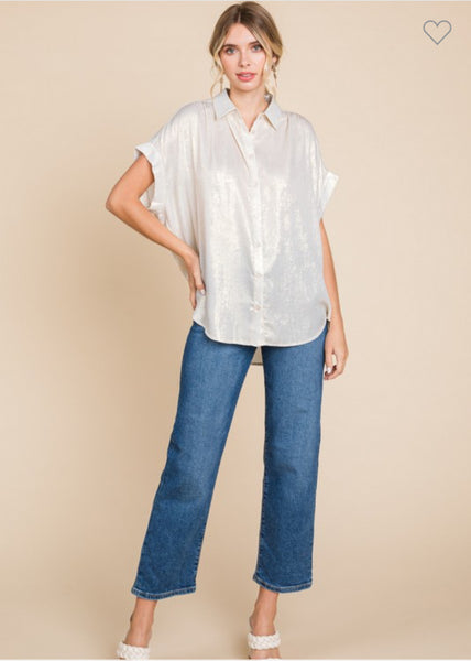 Metallic Collared Button Up Top