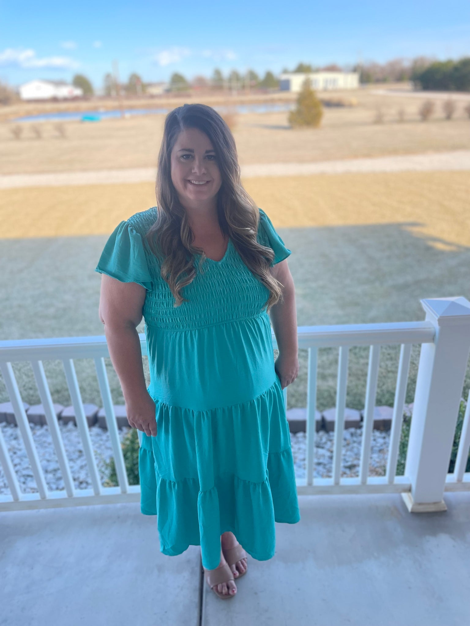 Emerald Flutter Sleeve Midi Dress