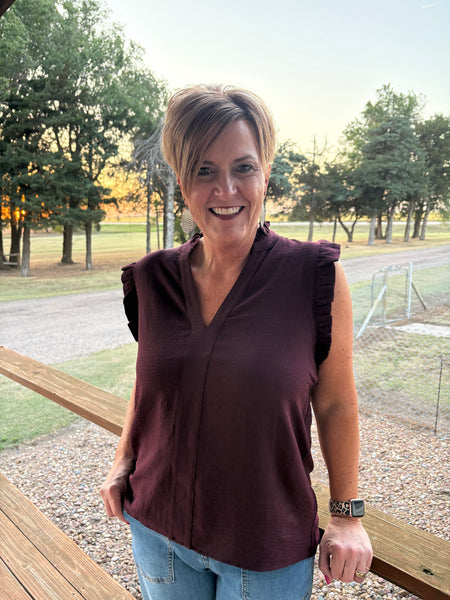 Frilled V-neck Sleeveless Top