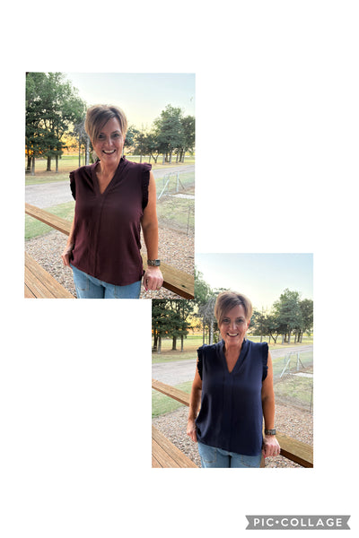 Frilled V-neck Sleeveless Top