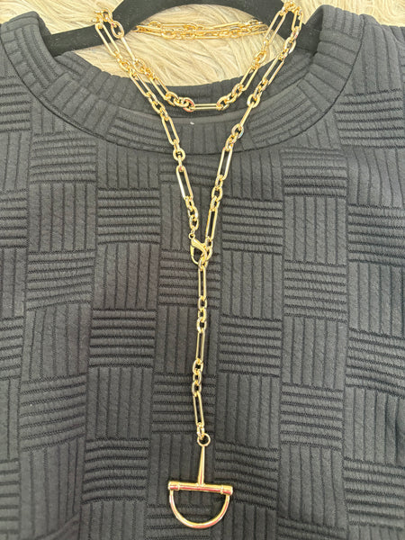 Gold Horsebit Y necklace