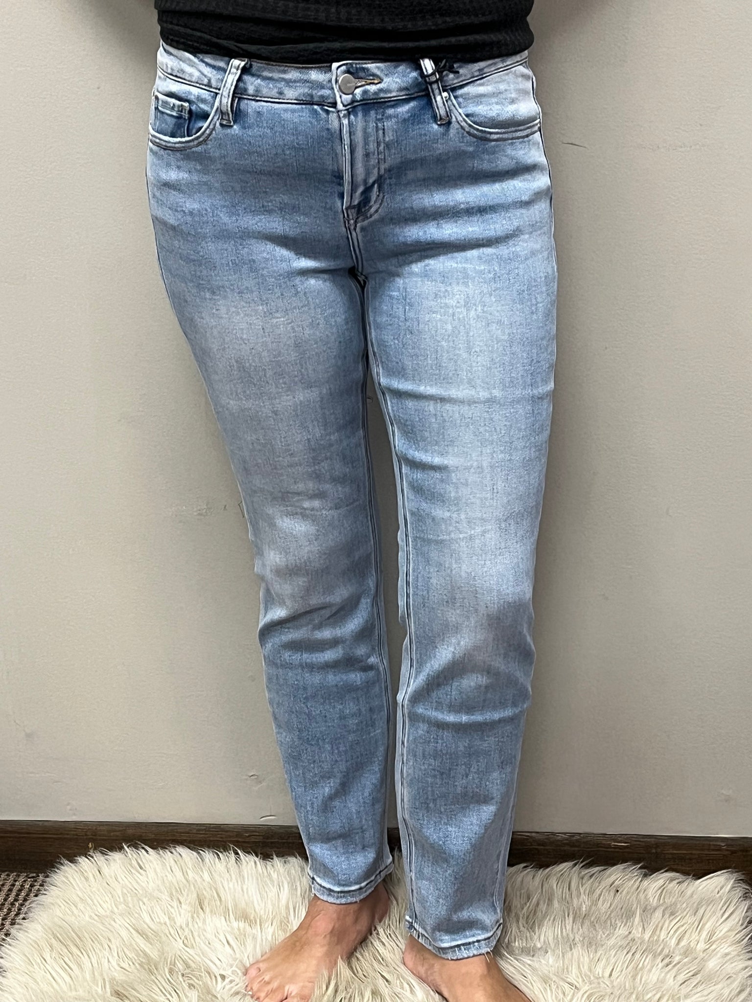 Light Wash Mid Rise Straight Jeans