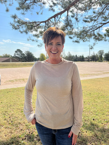 Taupe Mock Neck Knit Top