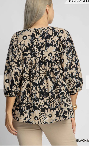 Black Mix Floral Print Top