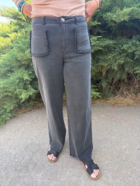 Black Washed Twill Pants