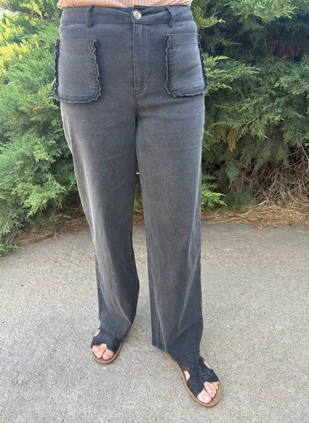 Black Washed Twill Pants